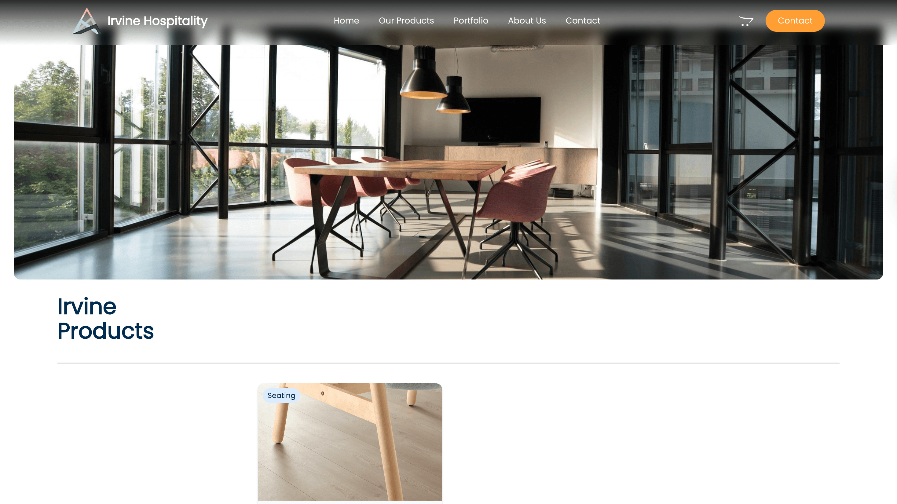 Irvine Hospitality — Product catalog with category filtering and specification grids