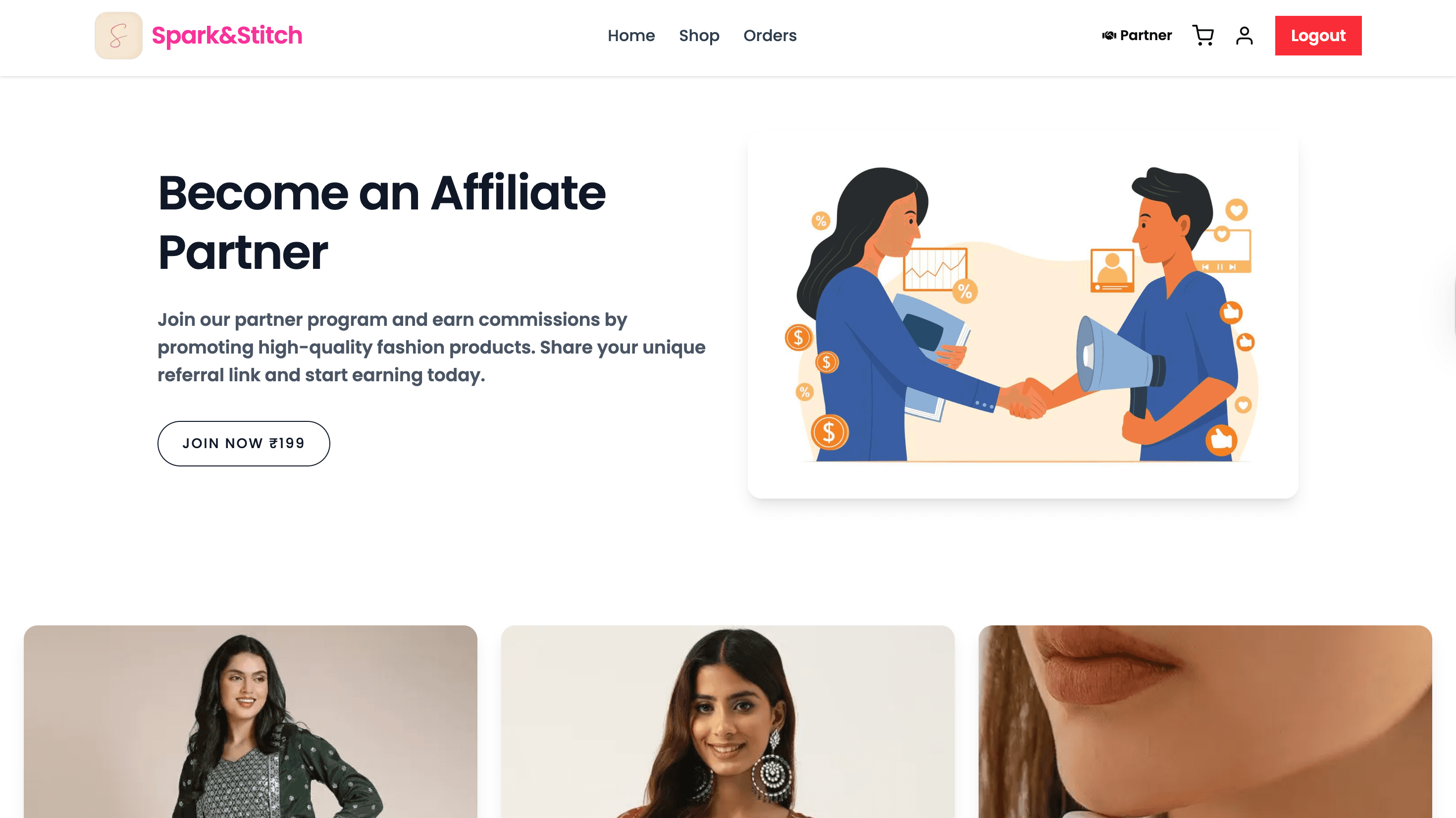 Spark & Stitch — Affiliate partner dashboard with referral tracking