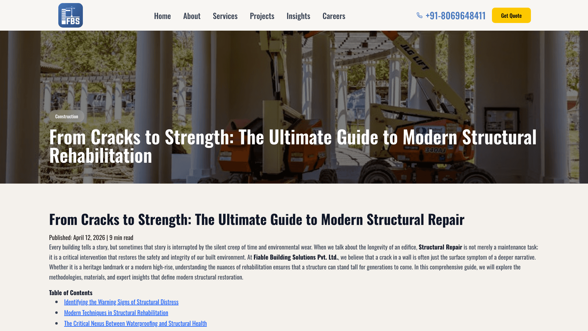 Fiable — Blog article page with rich text content and schema markup