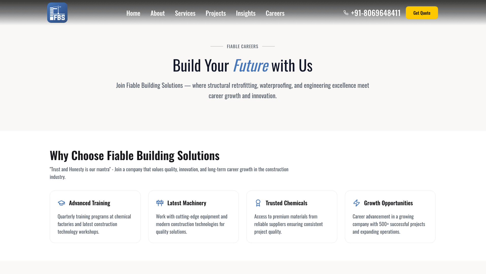 Fiable — Careers page with dynamic job listings from CMS