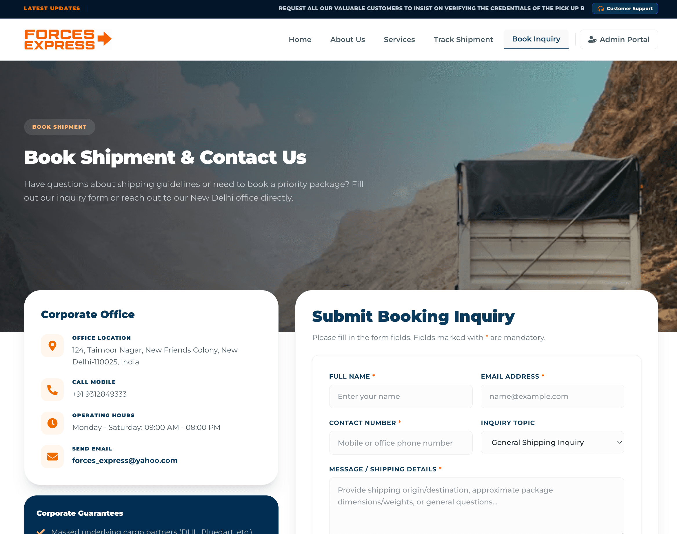Forces Express — B2B cargo solutions with volumetric rate calculator