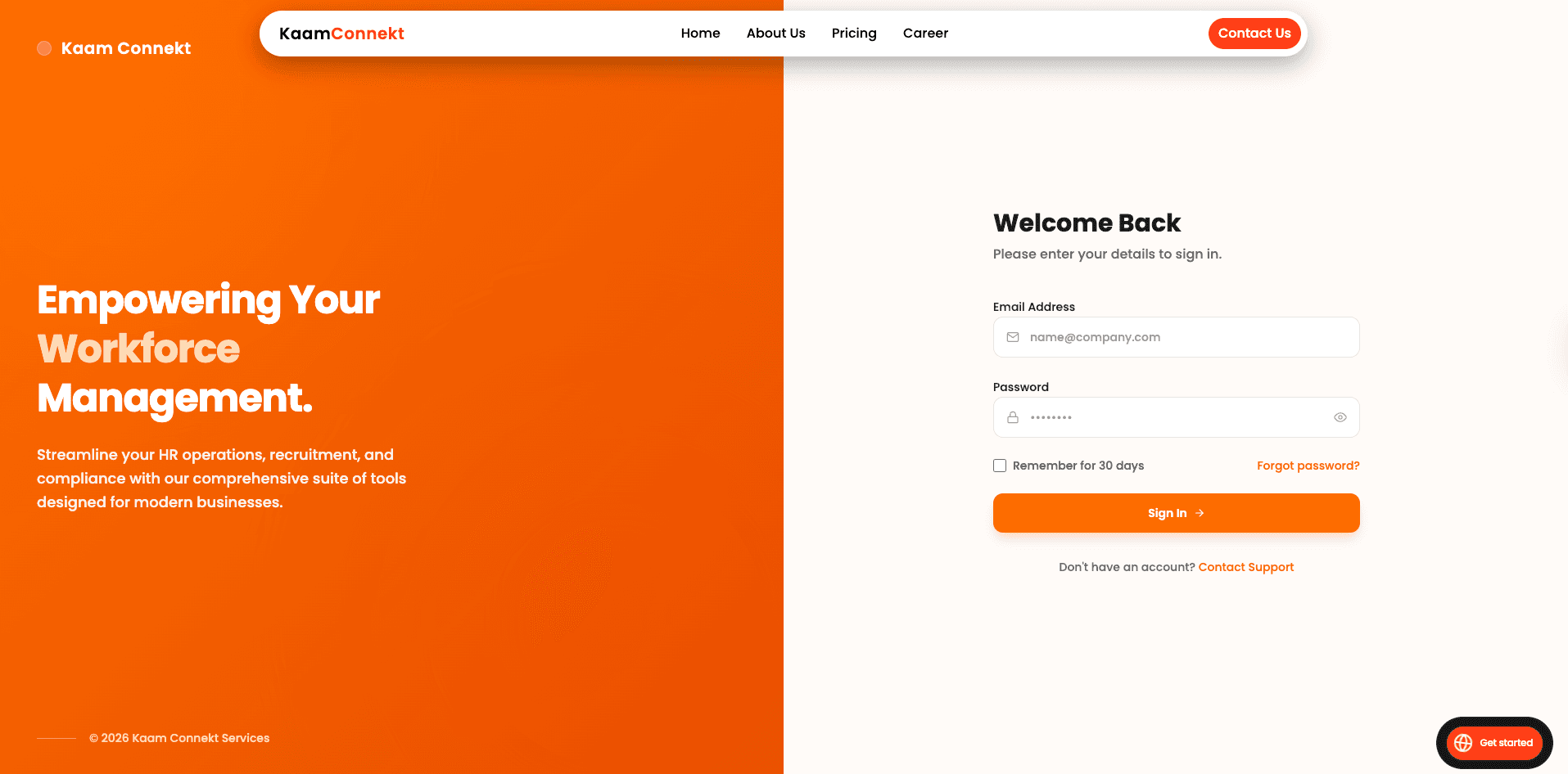 KaamConnekt — Admin dashboard with job listings, lead management, and content controls
