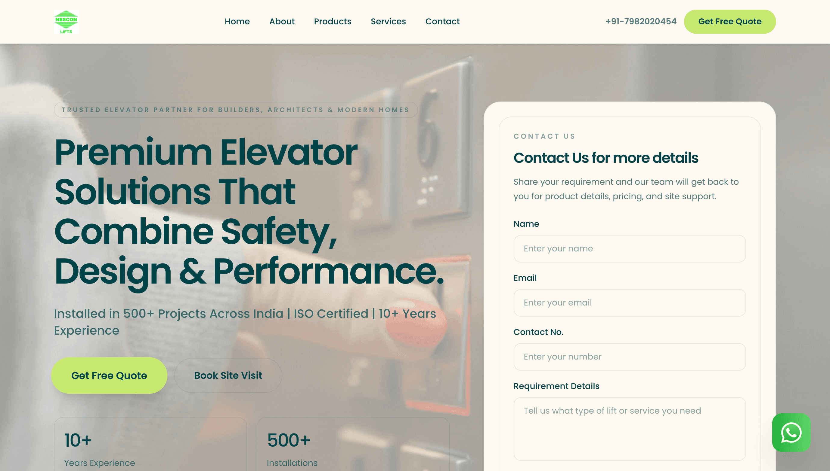 Nescon Lifts — Industrial Elevator E-Commerce & Lead Engine