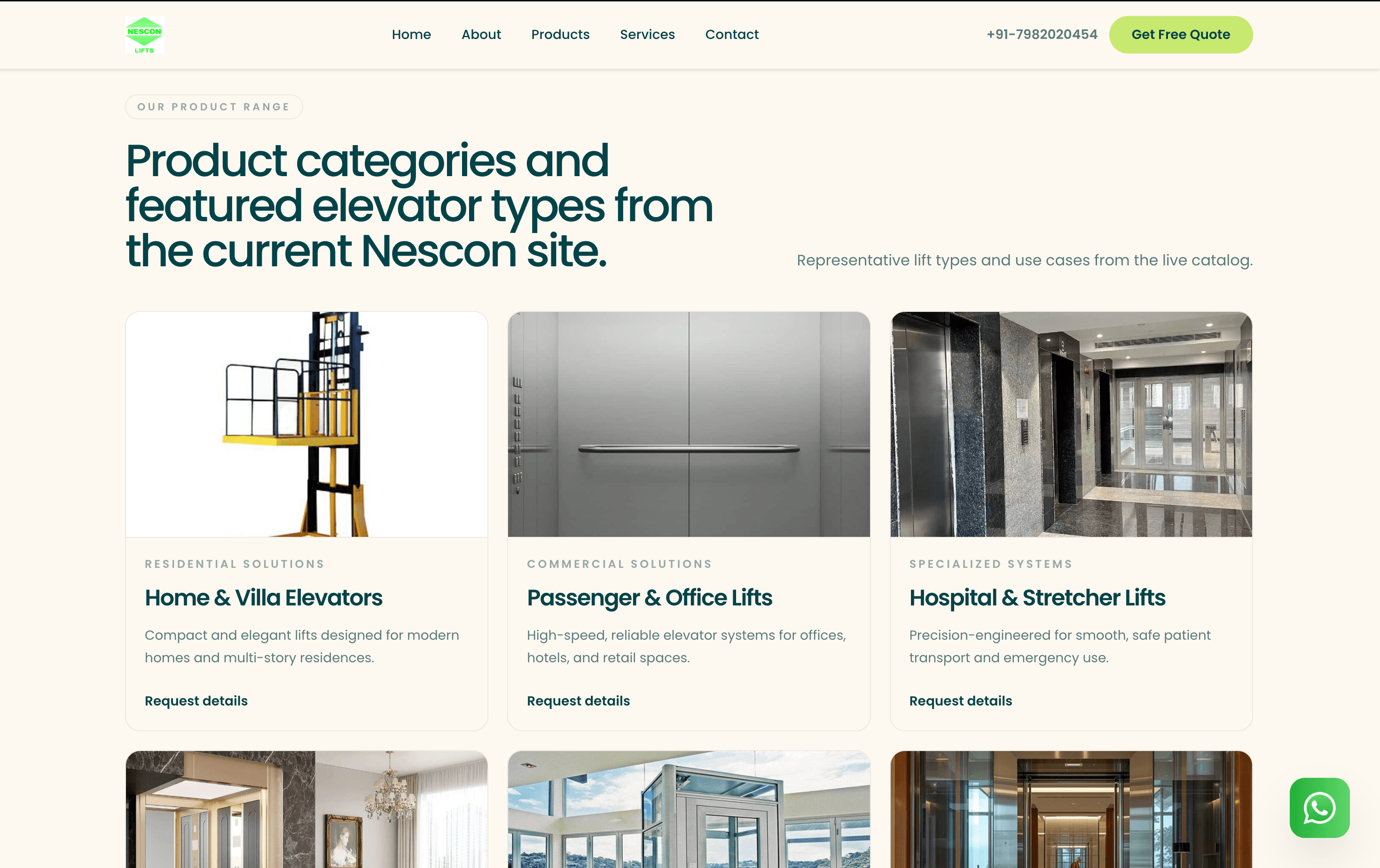 Nescon Lifts — Service offerings including installation, modernization, and AMC contracts
