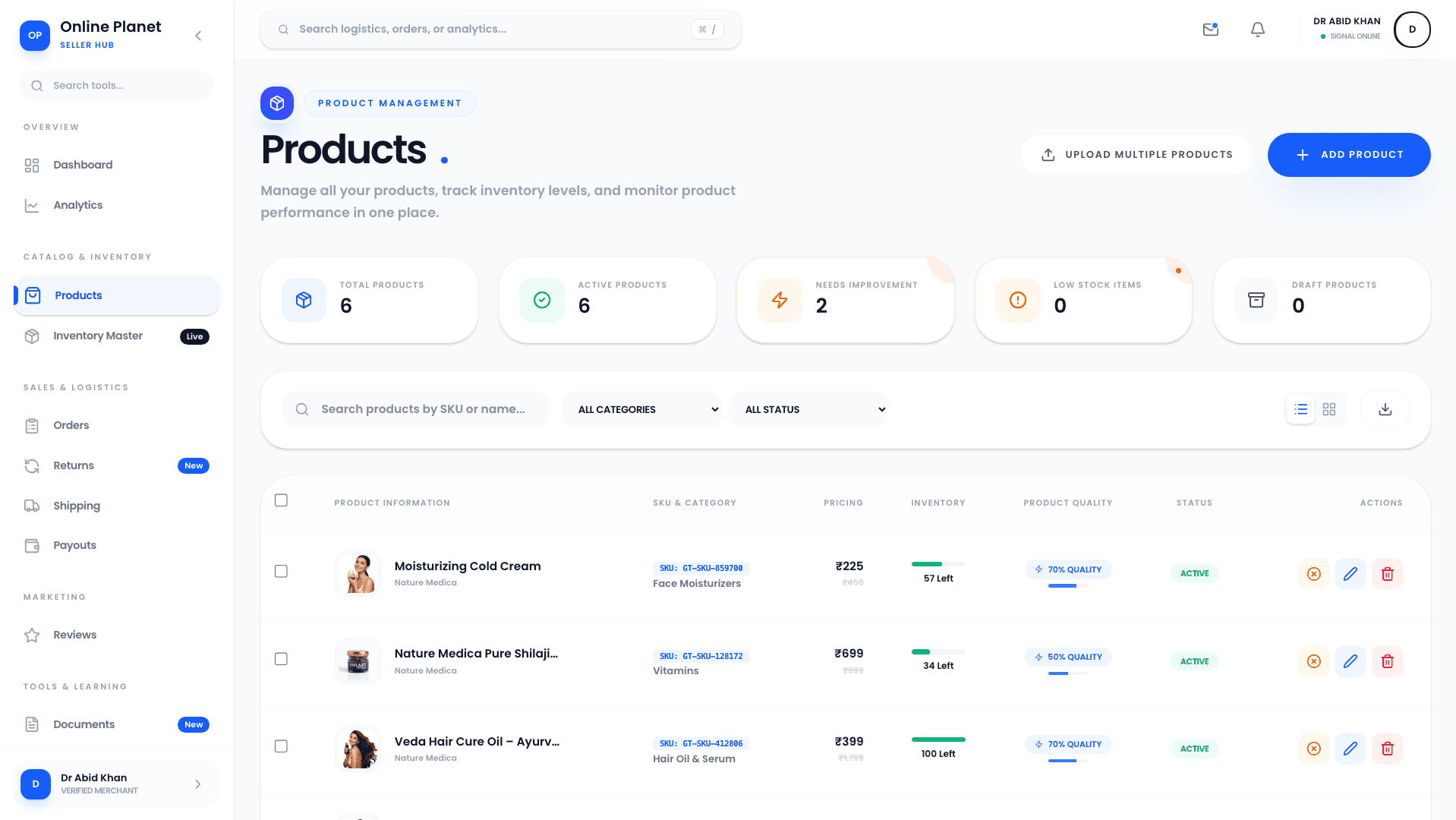 Online Planet — Seller product management with inventory and pricing controls