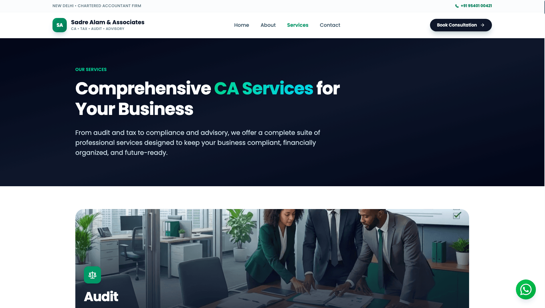 SA Associate — Contact page with structured inquiry form and service selector